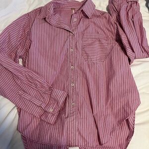 Free People Red Striped Blouse